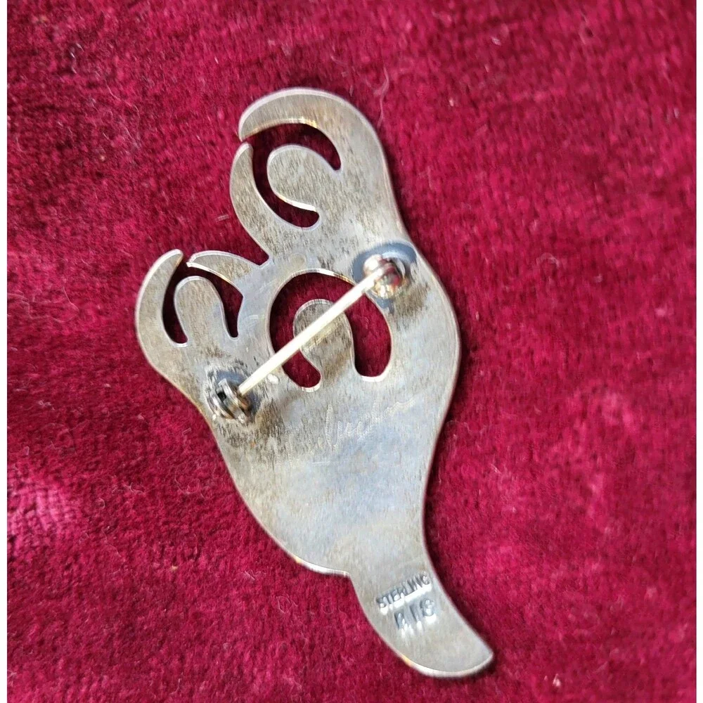 Vintage Sterling Silver Free Spirit Trio Modernist Artisan Signed Brooch Pin